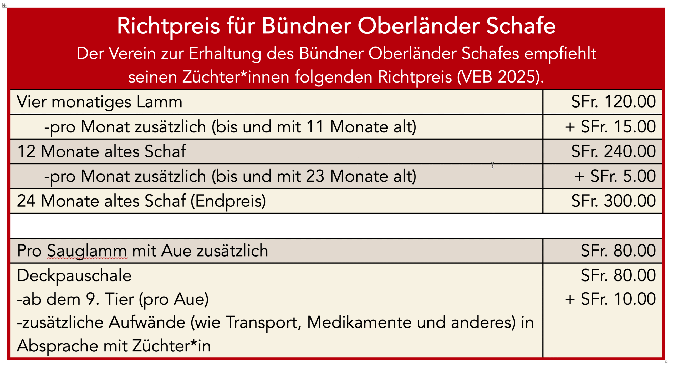 2025 Richtpreis BOS VEB